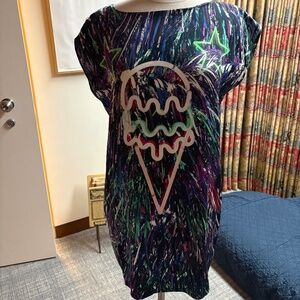 Silk dress bought in Brussels - striped with Ice Cream cone on it.